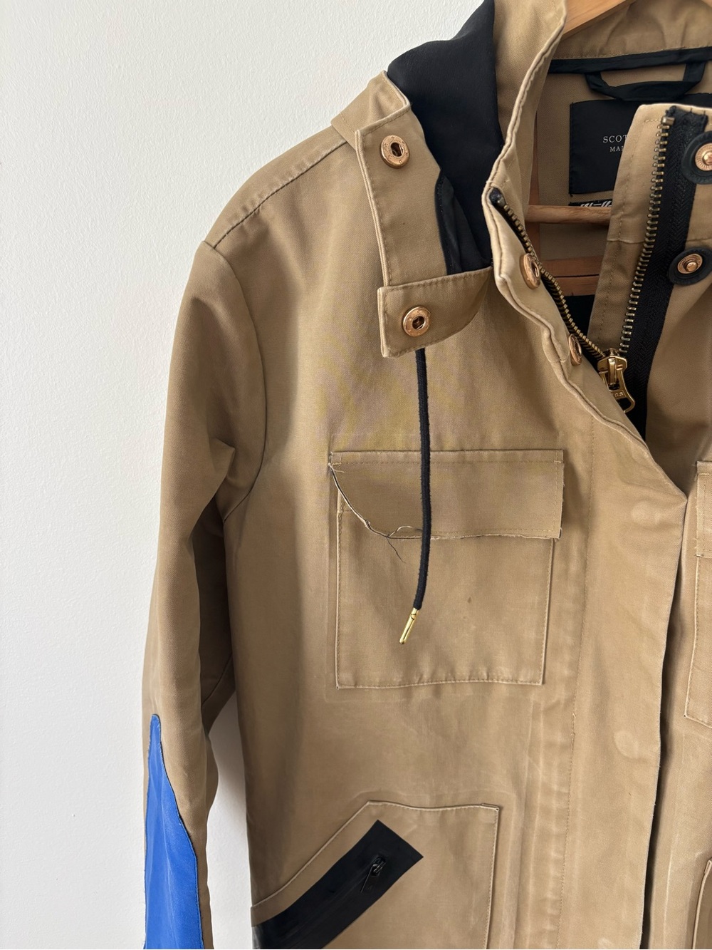 Scotch & Soda Heavyweight Hooded Utility Field Jacket Tan Blue Size Small Fall - Picture 4 of 16